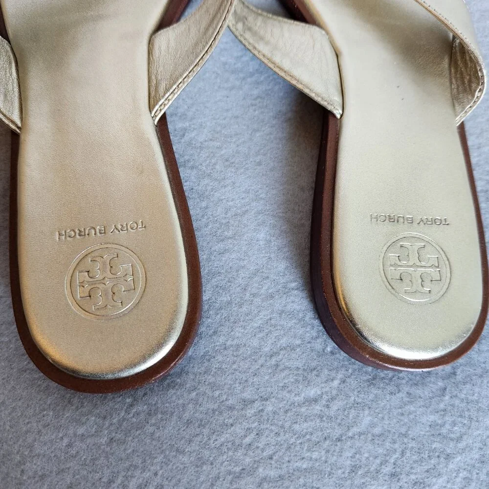 Tory Burch Metallic Gold Leather Thong Sandals